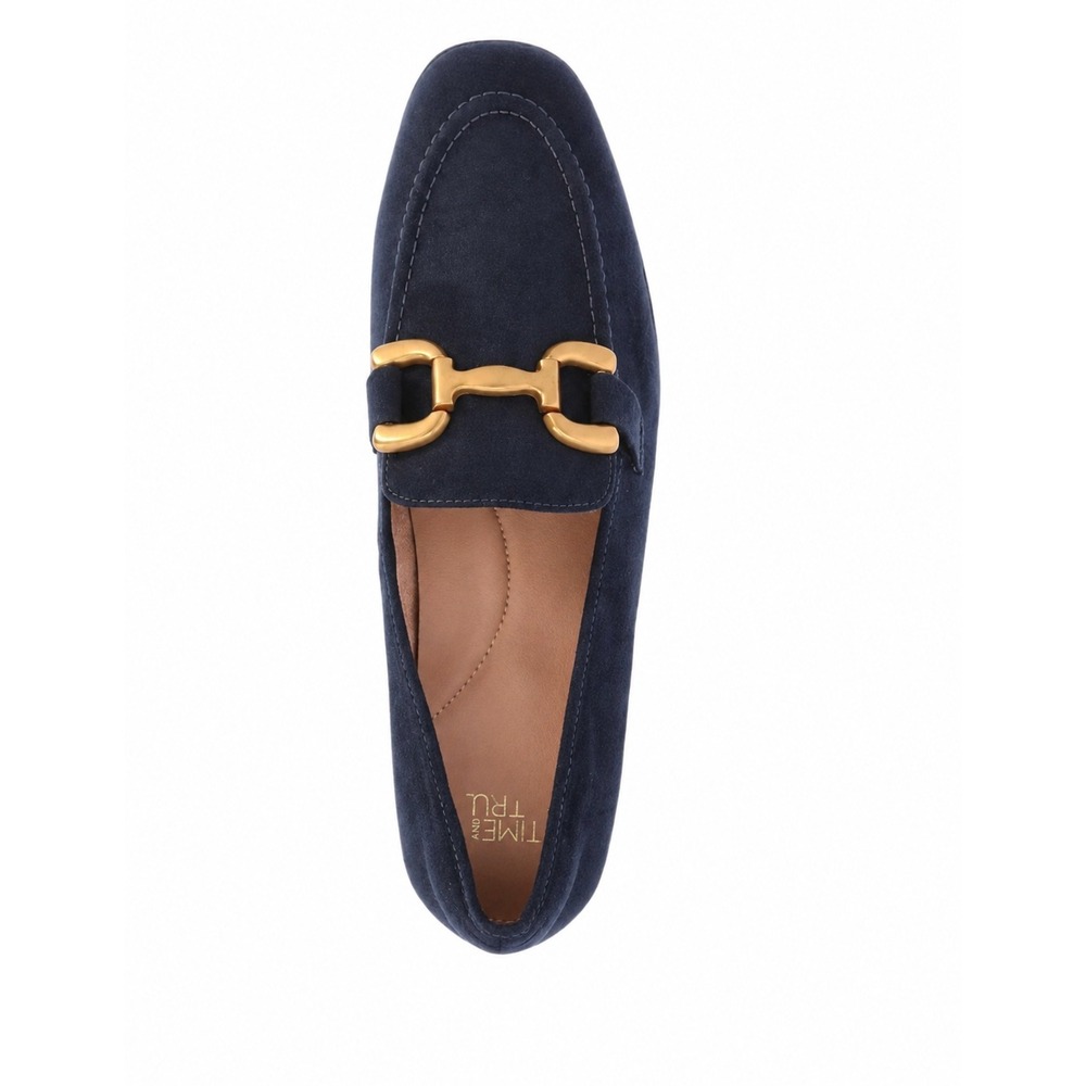 Faux Suede Buckle Loafers Size 7 Navy New NWT - Picture 5 of 9